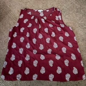 LOFT Burgundy Sleeveless Blouse with White Pattern